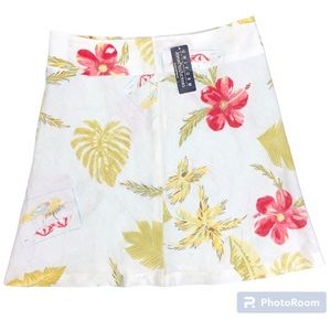 Uniform John Paul Richard Pure Linen Skirt Size 12 White/Red/Green Floral Print